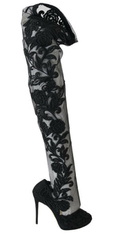 Dolce & Gabbana Black Floral Embroidered Socks Boots -   -  Dolce & Gabbana.